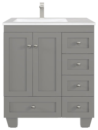 Eviva Happy 30"Wx18" Bathroom Vanity, White Carrara Quartz Countertop