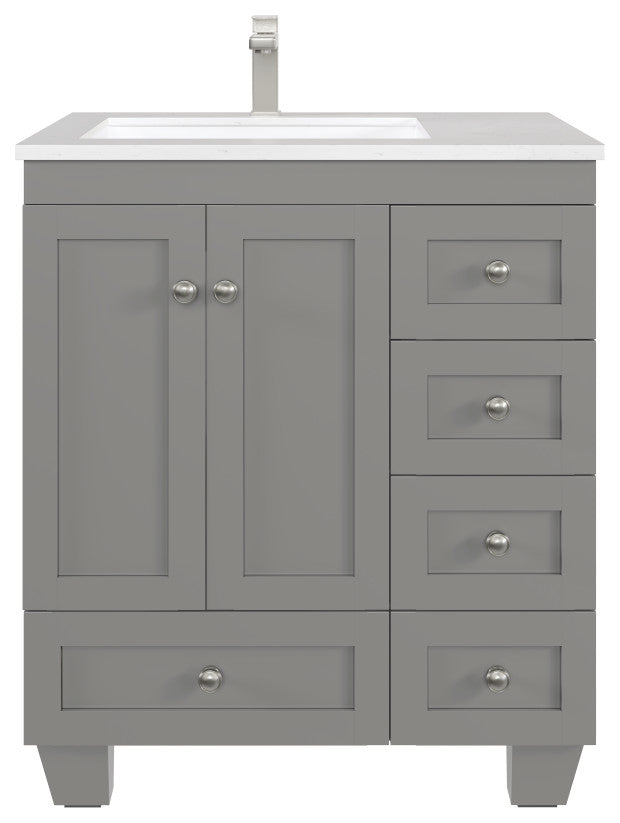 Eviva Happy 30"Wx18" Bathroom Vanity, White Carrara Quartz Countertop