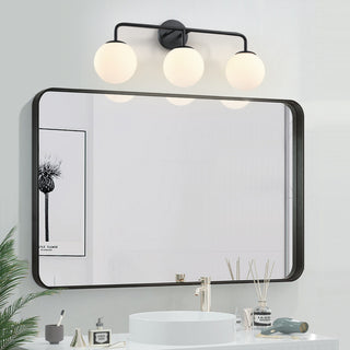 26.3in. W 3-Light Black Vanity Light With Globe Shades
