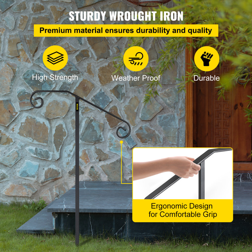 Handrails for 1 - 2 Steps Outdoor Stair Railing Single Post Iron Handrail, Gray