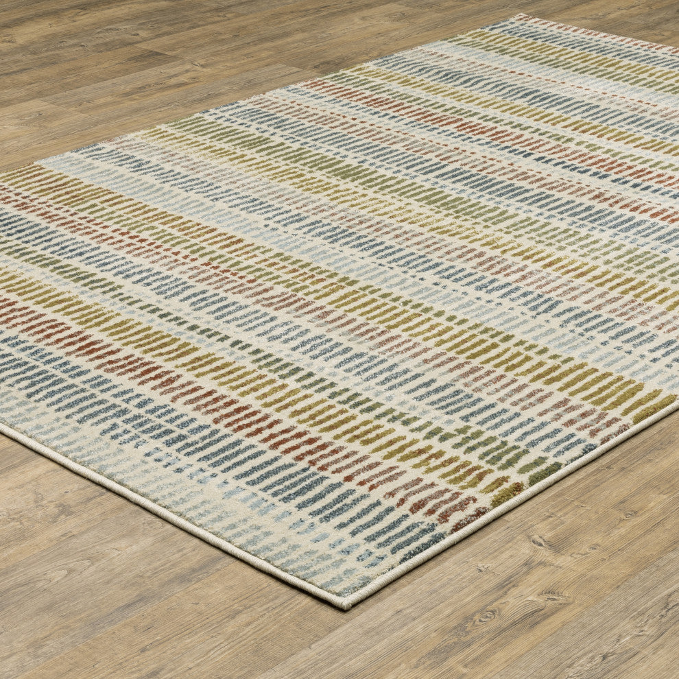 Bastian Distressed Striped Ivory/ Multi Indoor Area Rug, Ivory, 5'3"x7'3"