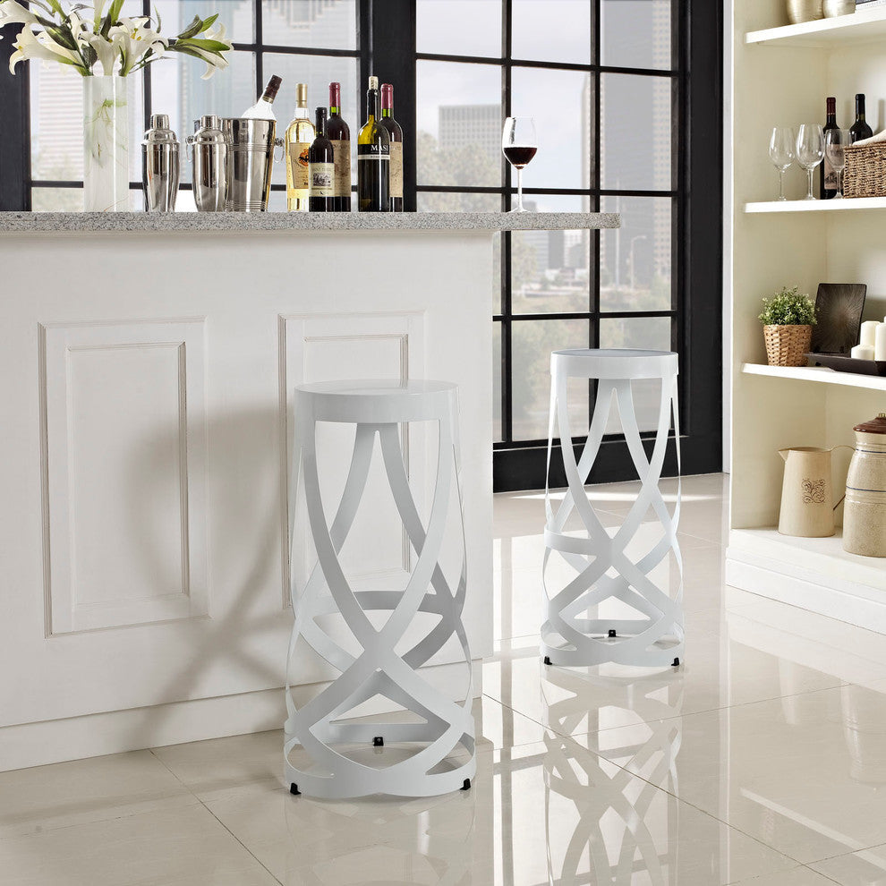 Contemporary Bar Stools, White, Set of 2