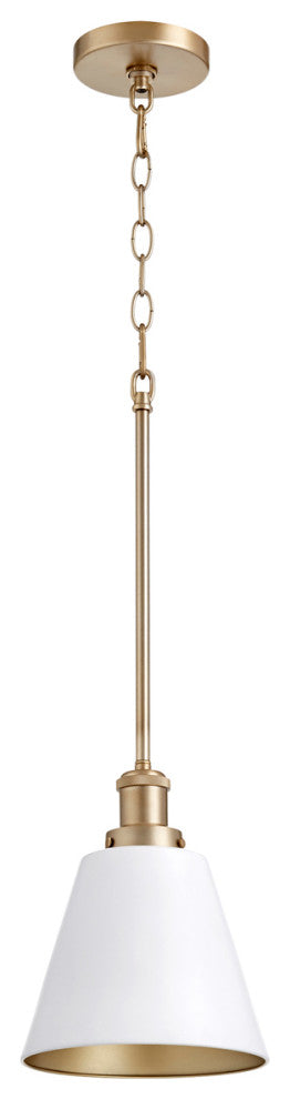 Quorum 877-0880 One Light Pendant, Studio White With Aged Brass Finish
