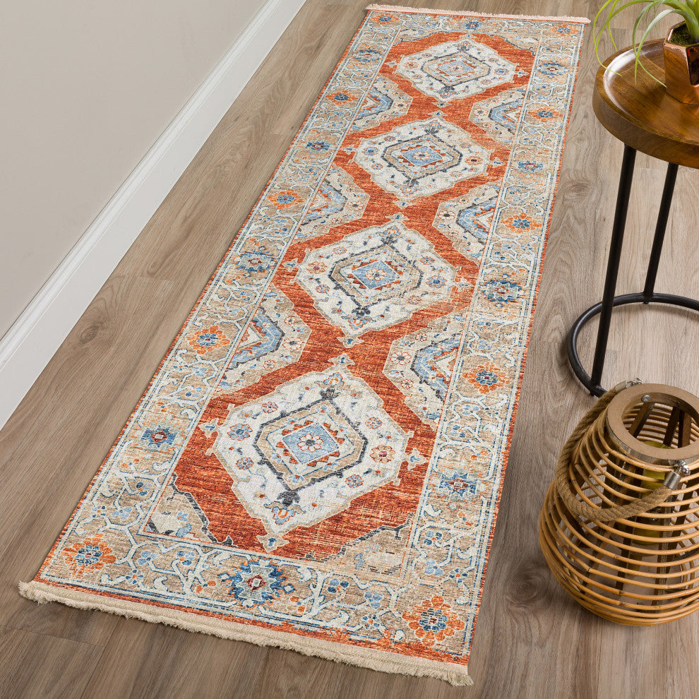Indoor/Outdoor Marbella MB1 Spice Machine Washable 2'3" x 10' Runner Rug