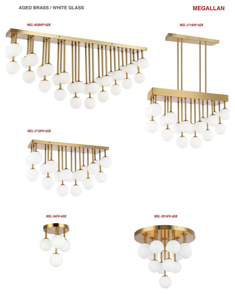 18 Light Halogen Flush Mount Aged Brass Finish with White Glass