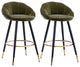Set of 2 Blooming Flower Chenille Bar Stools, Darkgreen