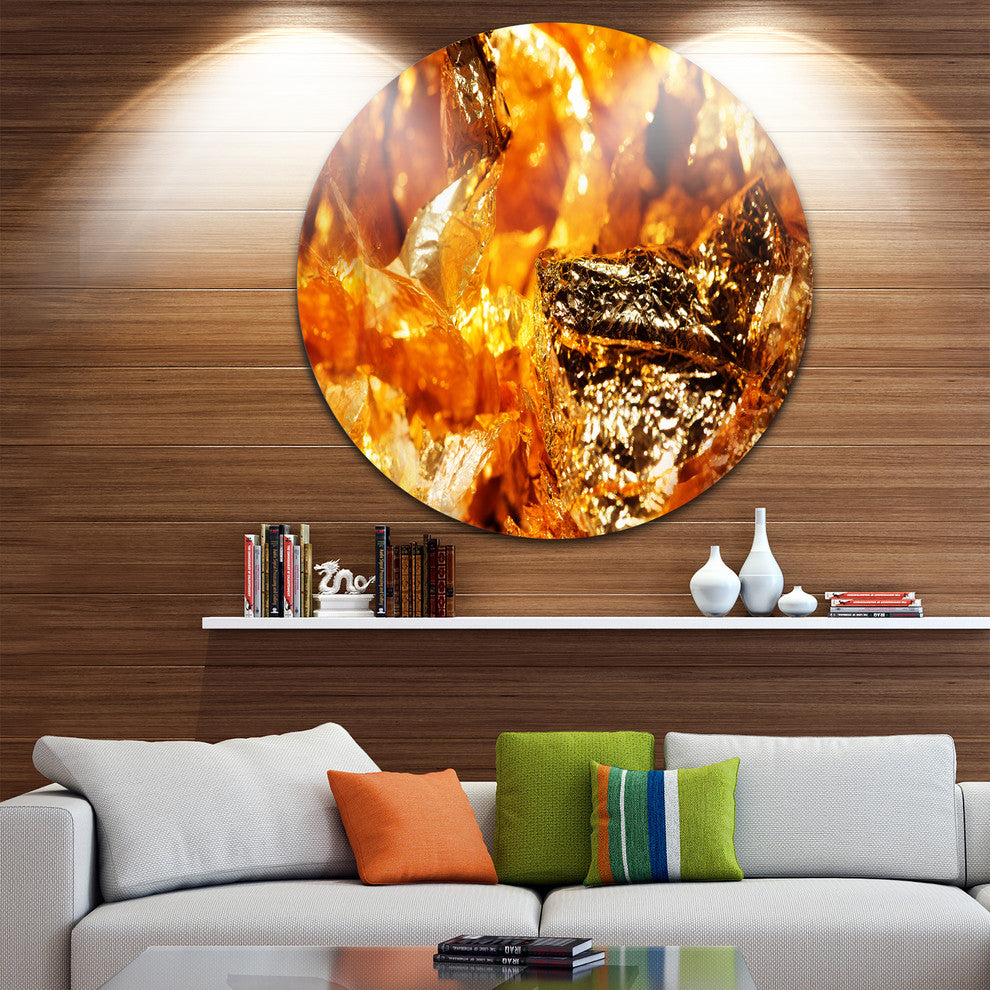 Shiny Orange Gold Foil, Abstract Art Round Wall Art, 11"