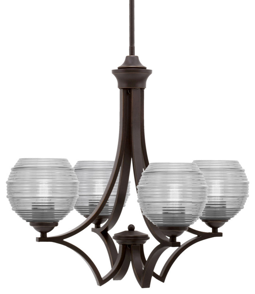 Zilo Uplight, 4 Light, Chandelier, Dark Granite Finish, 6" Clear Ribbed Glass