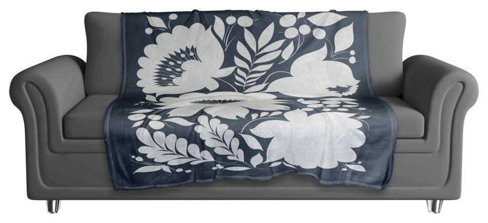 Indigo Flower Print 50x60 Coral Fleece Blanket