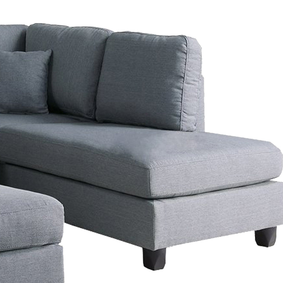 Benzara BM168775 Linen Fabric 3 Pieces Sectional, Gray