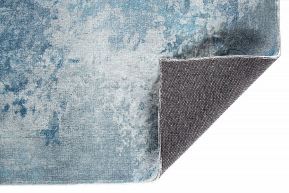 2"x7" Blue White Abstract Sky Runner Rug