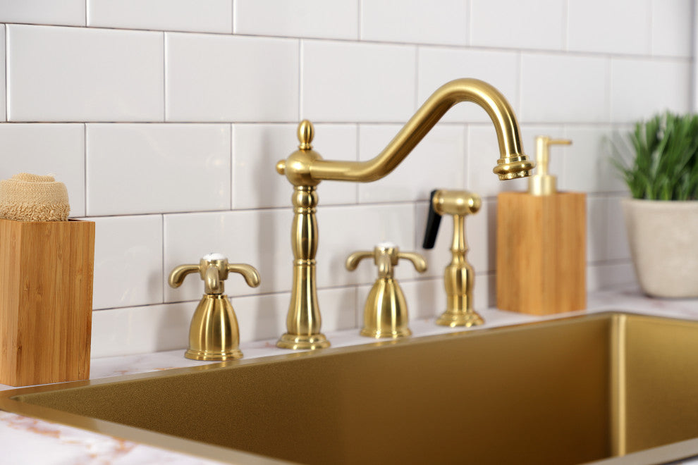 Kingston Brass KB1797TXBS Widespread Kitchen Faucet, Brass Sprayer