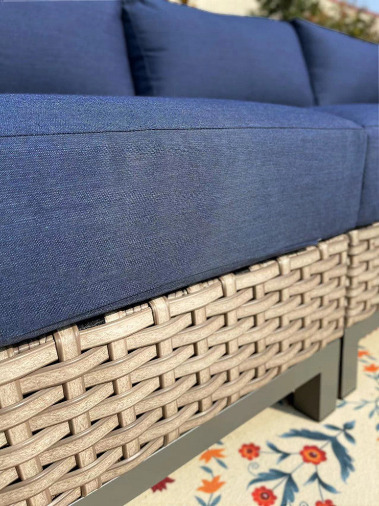 Delta 7-Piece Wicker Outdoor Sectional with Cushions, Spectrum Indigo Acrylic