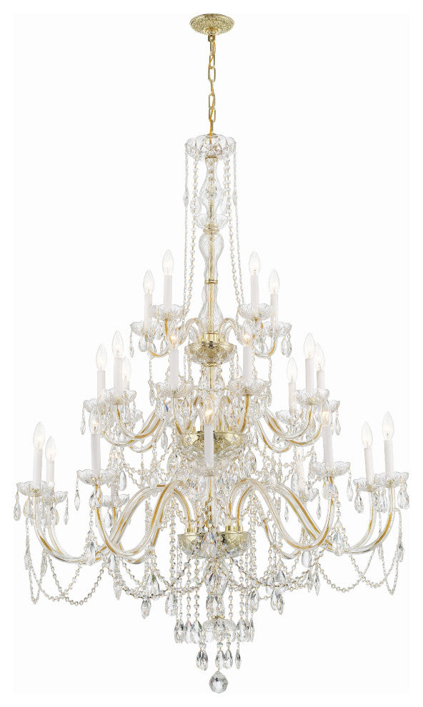 Traditional Crystal 25-Light Polished Brass Chandelier