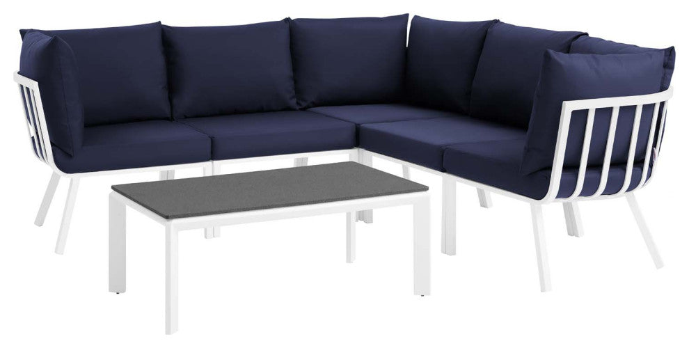 Riverside 6 Piece Outdoor Patio Aluminum Set - White Navy