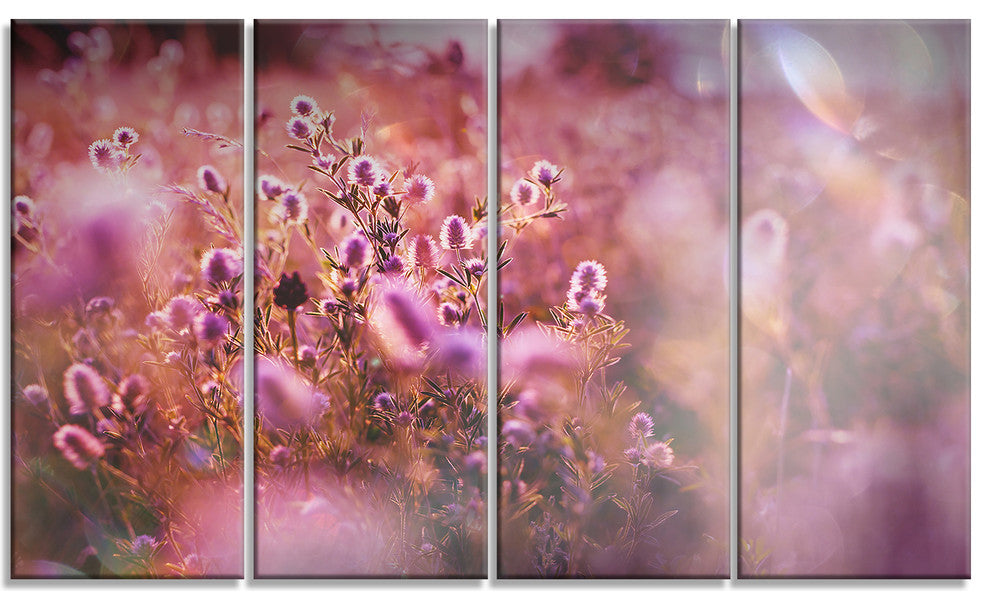 Beautiful Summer Little Flowers, Floral Canvas Art Print, 48"x28", 4 Panels