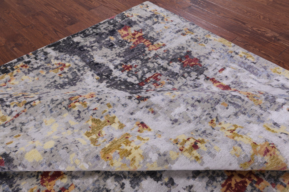 8' 0" X 10' 0" Abstract Wool and Silk Hand-Knotted Rug Q6274