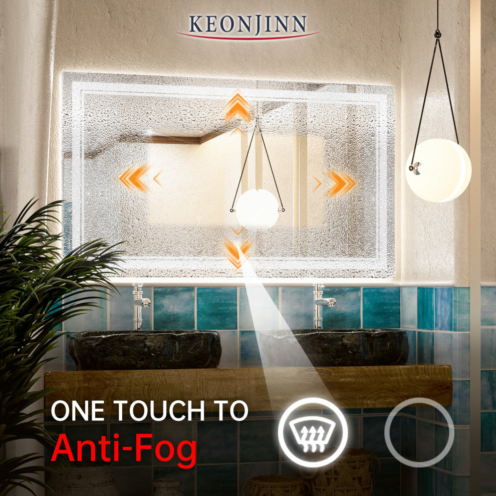 LED Bathroom Mirror, Anti-Fog Memory Dimmable IP54 Waterproof, 48"x30"