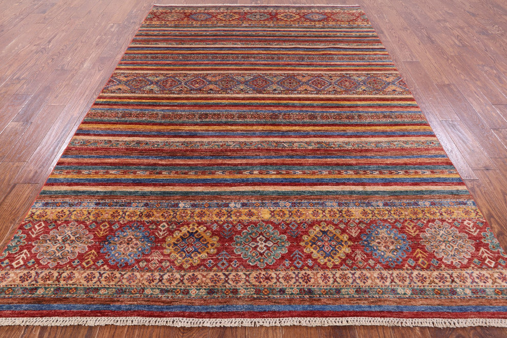 Super Kazak Khorjin Hand Knotted Rug 6' 9" X 9' 11" Q7532