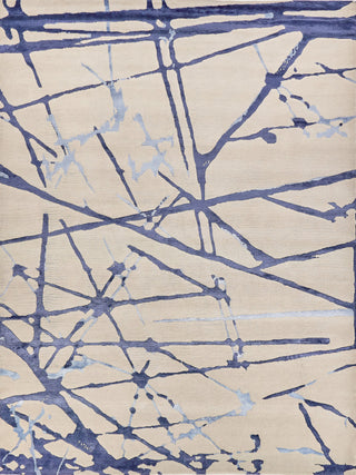 Space Age Hand-Knotted Wool and Bamboo Silk Gray/Royal Blue/Navy Rug