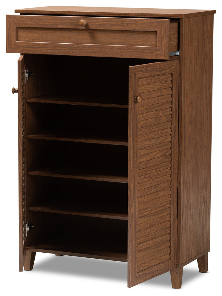 Aretha Walnut 5-Shelf Wood Shoe Storage Cabinet With Drawer