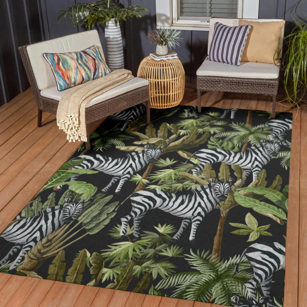 Indoor/Outdoor Tropics TC13 Black Machine Washable 3' x 5' Rug