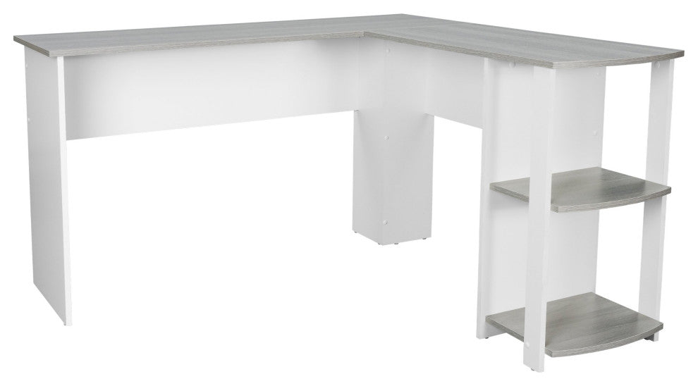 Techni Mobili Modern L-Shaped Desk with Side Shelves, Grey