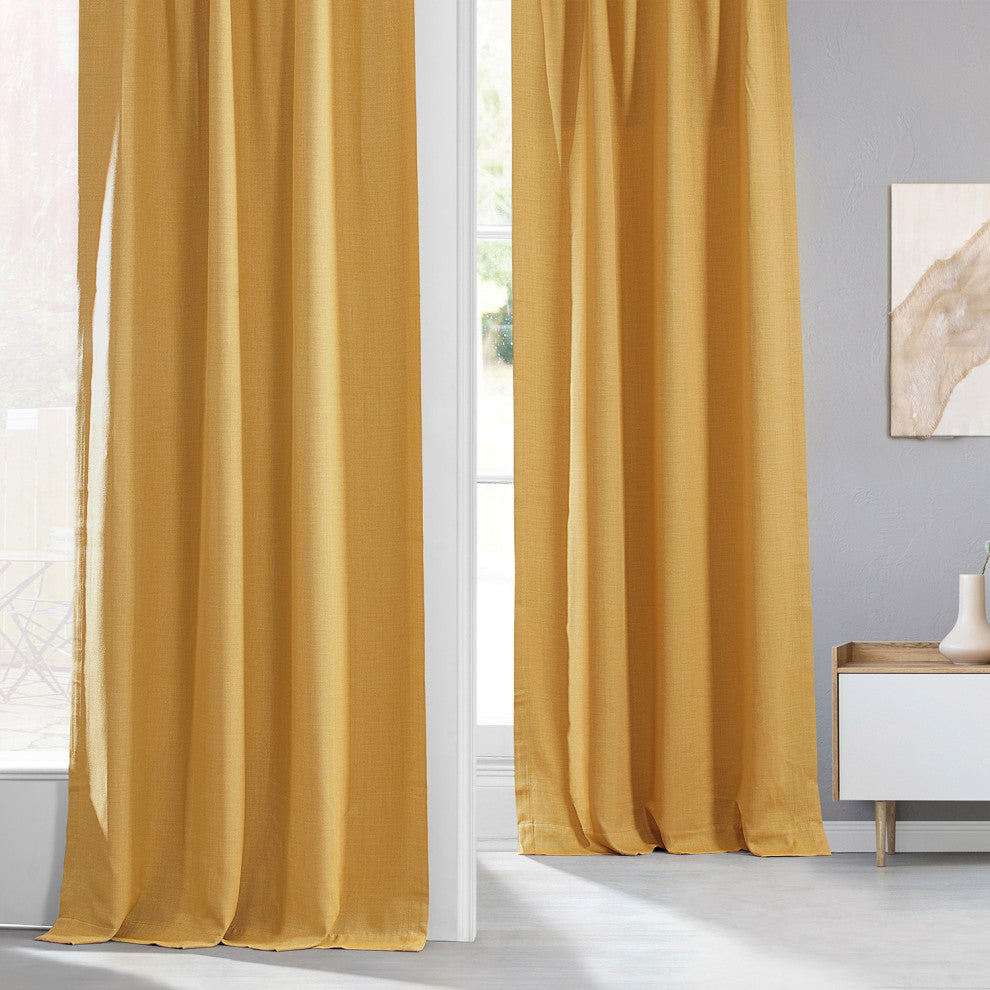 Faux Linen Darkening Curtain Single Panel, Dandelion Gold, 50"x120"