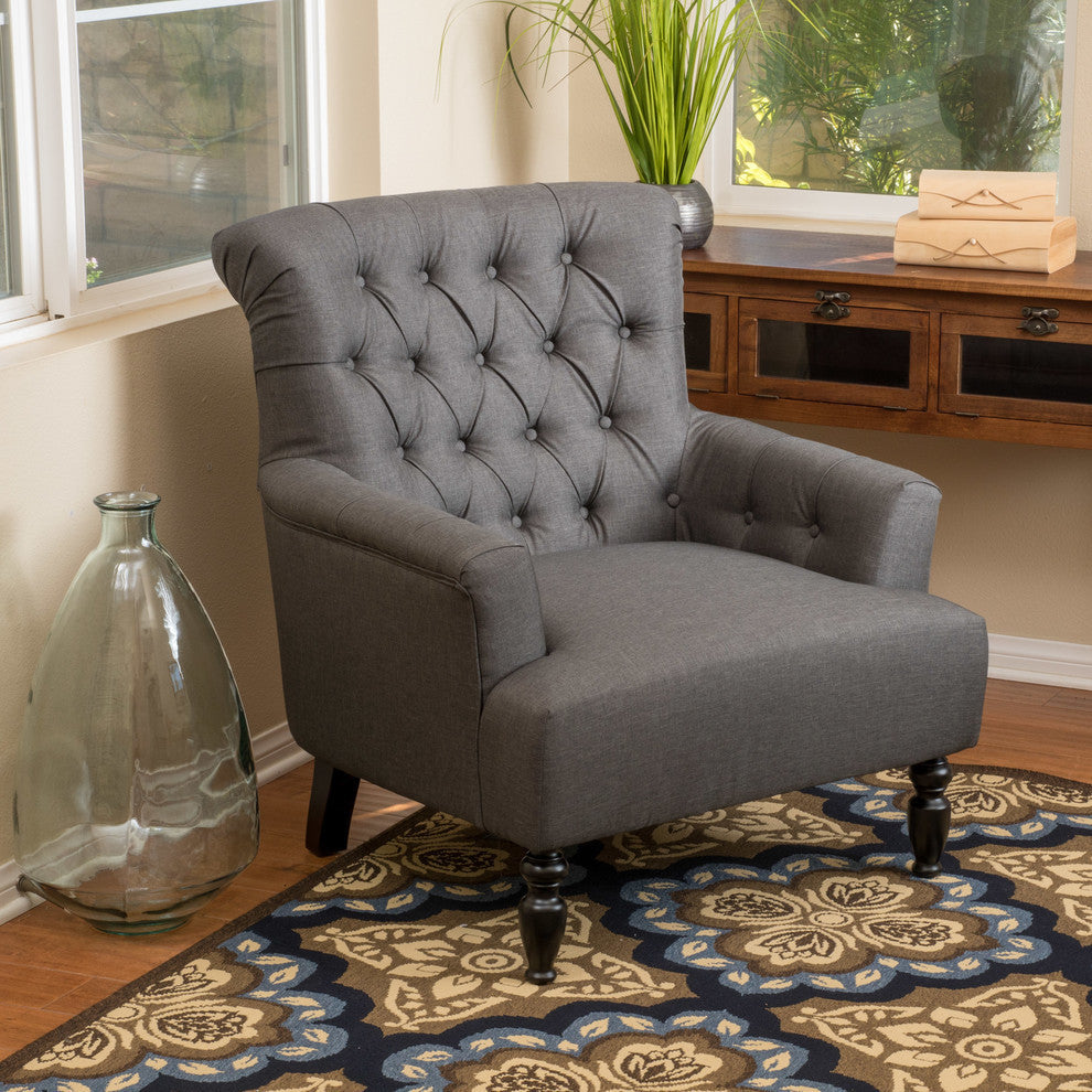 GDF Studio Byrnes Contemporary Button-Tufted Fabric Club Chair With Rolled Backr