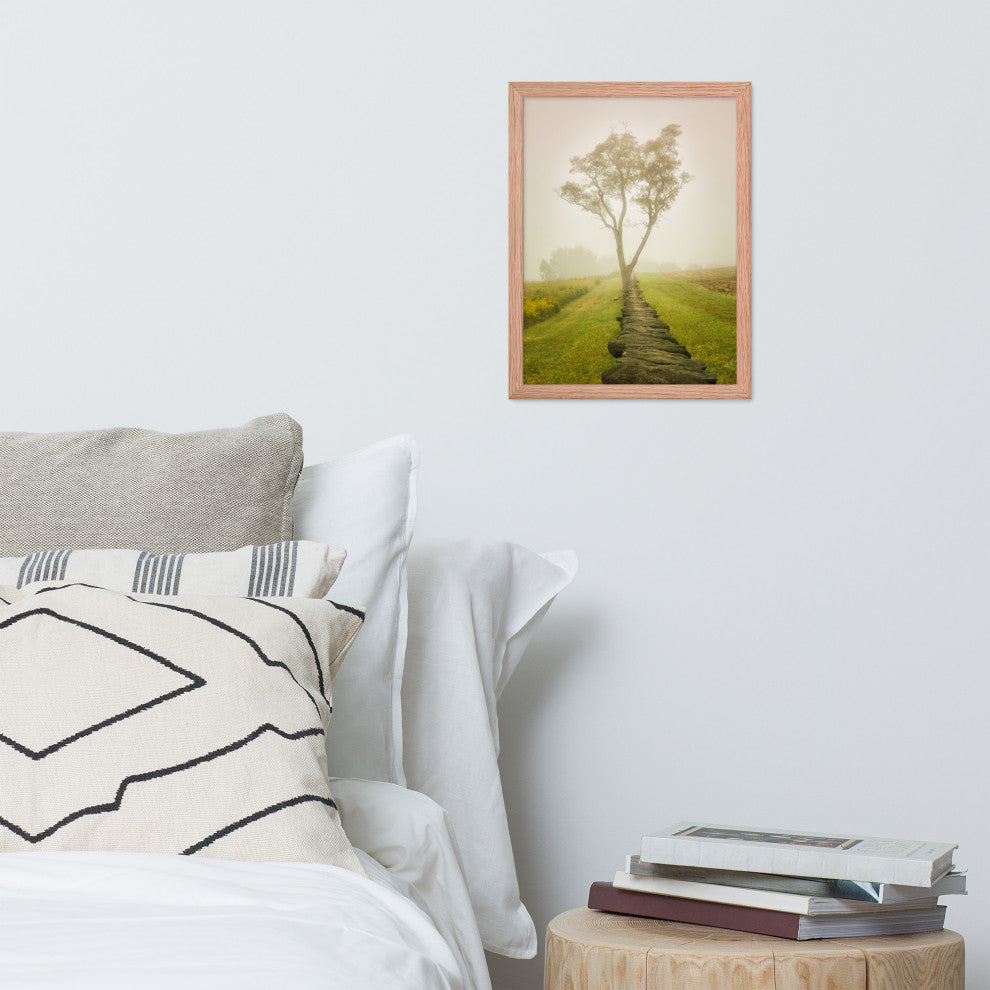 Calming Morning Rural Landscape Framed Photo Paper Wall Art Prints, Red Oak, 12" X 16"