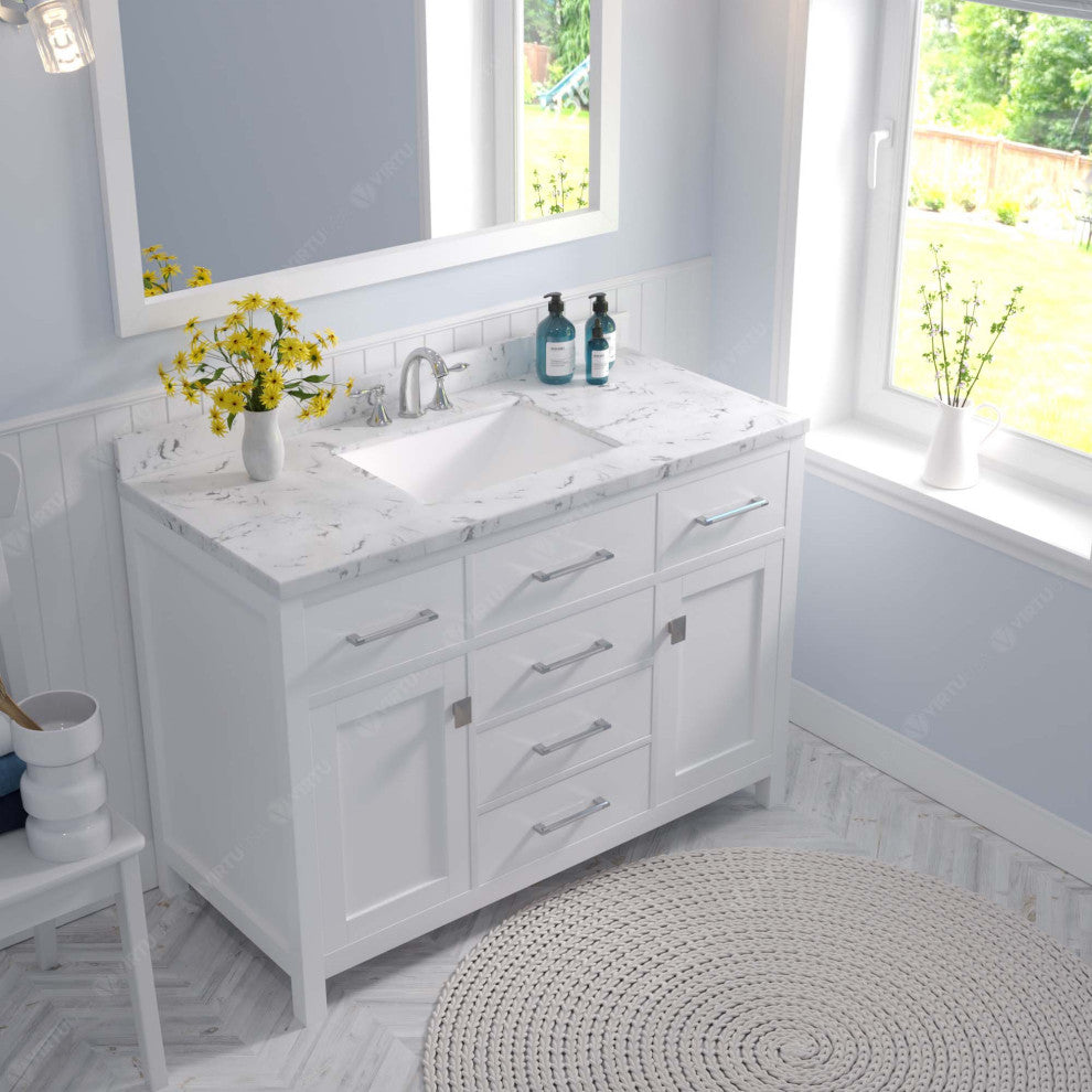 Caroline 48" Single Bath Vanity With Cultured Marble Quartz Top, White