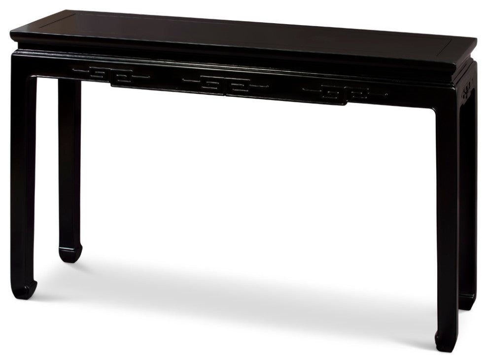 48in Matte Black Elmwood Chinese Key Motif Asian Console Table