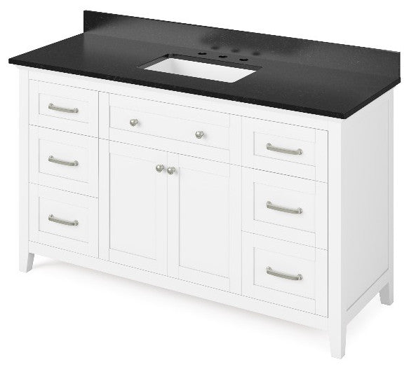 Chatham Traditional 60" White Single Sink Vanity, Black Granite Vanity Top