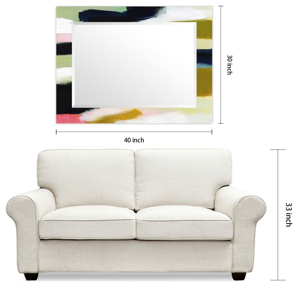 "Sunder" Beveled Mirror on Printed Abstarct Tempered Art Glass, 40x30"