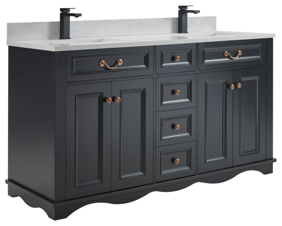 Legion Furniture WS2512 Series Bathroom Sink Vanity, Tricorn Black, 60", Artificial Stone Top, Double Sink
