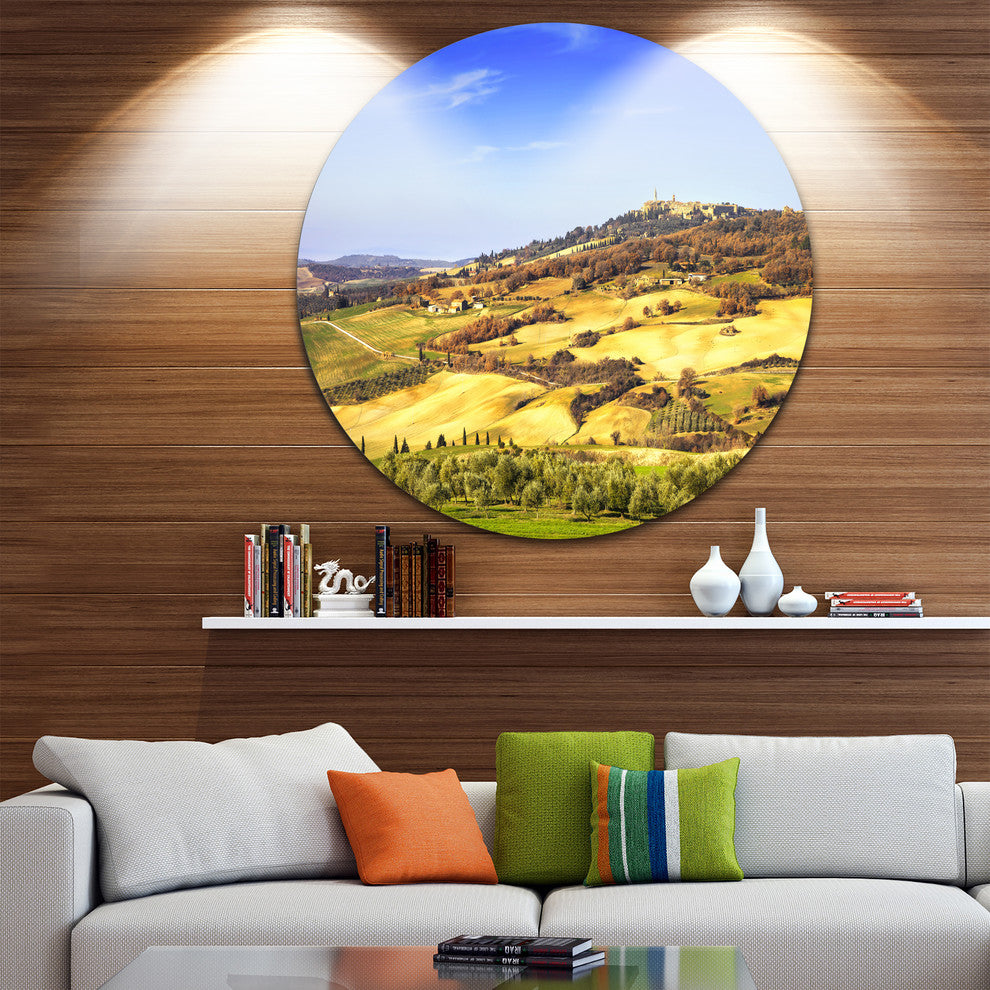 Pienza Medieval Village Italy, Landscape Disc Metal Artwork, 11"