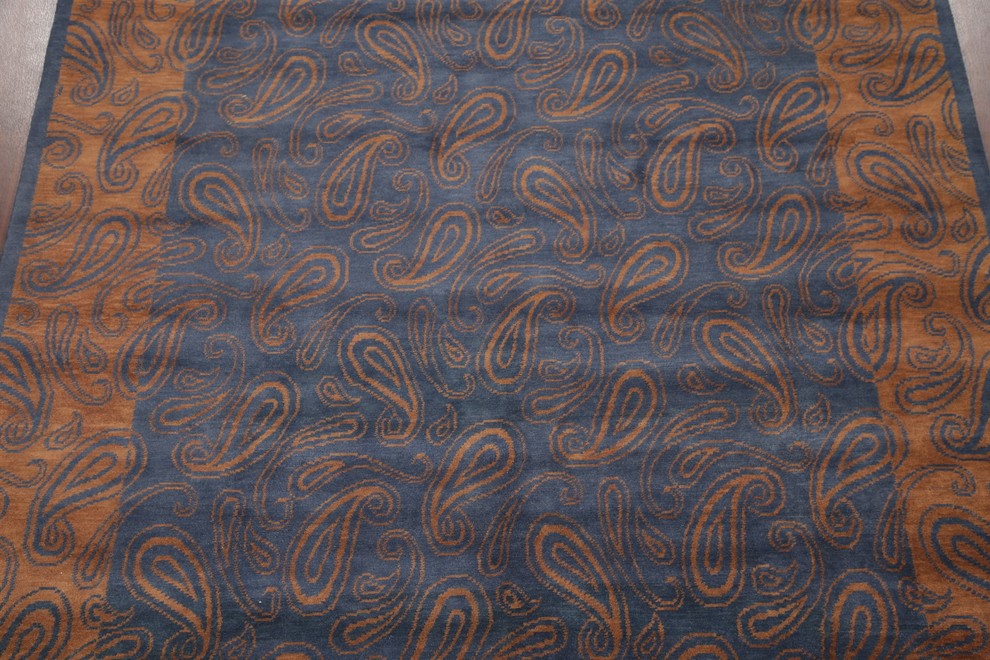Traditional Nepal Indian Handmade Paisley Oriental Area Rug, Blue, 11'9"X9'0"