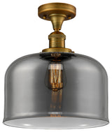 X-Large Bell 1-Light Semi-Flush Mount, Brushed Brass, Plated Smoke