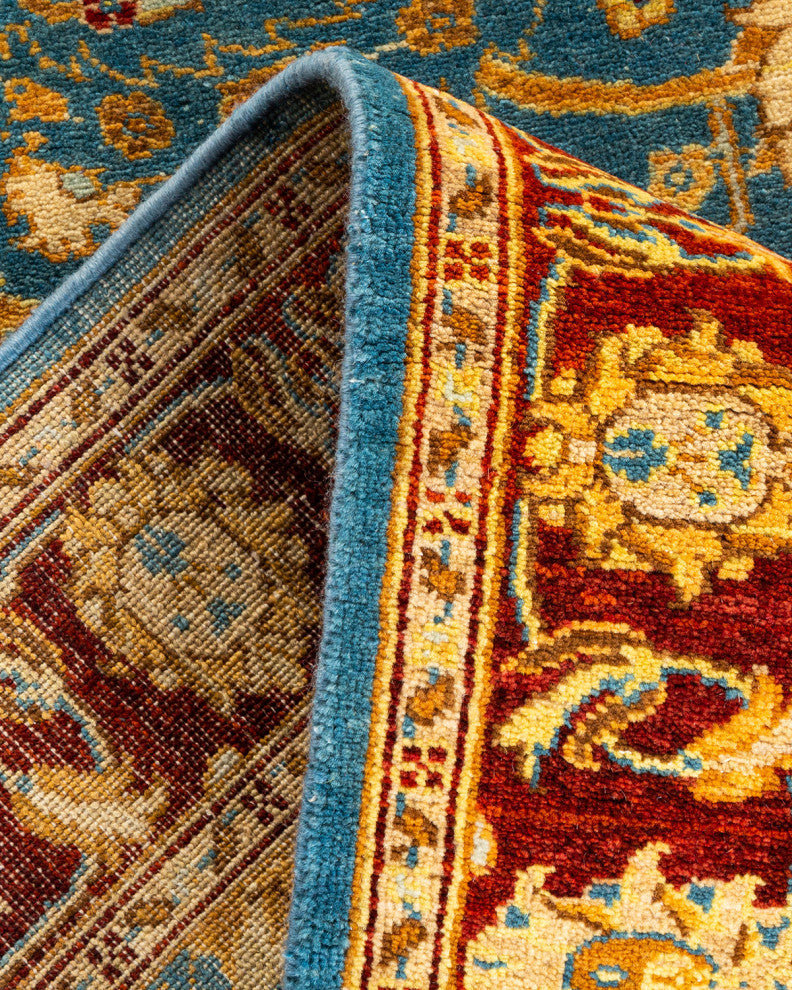 Ottoman, One-of-a-Kind Hand-Knotted Area Rug Blue, 2' 6" x 9' 5"