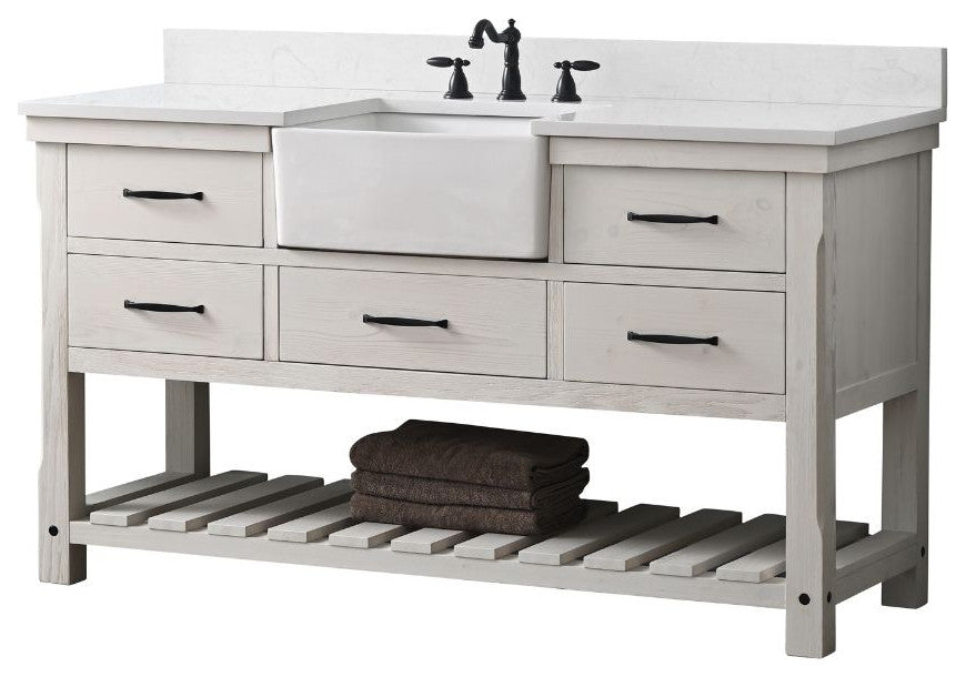 Wesley 60" Bathroom Vanity, White Wash