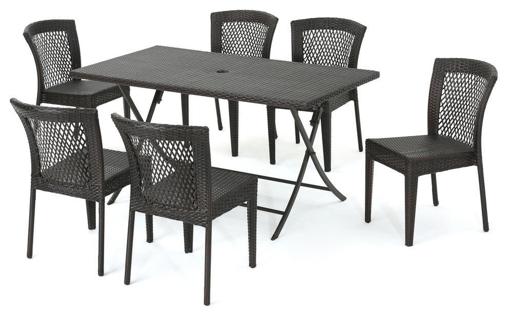 GDF Studio 7-Piece Paulina Outdoor Multi-Brown Wicker Dining Set