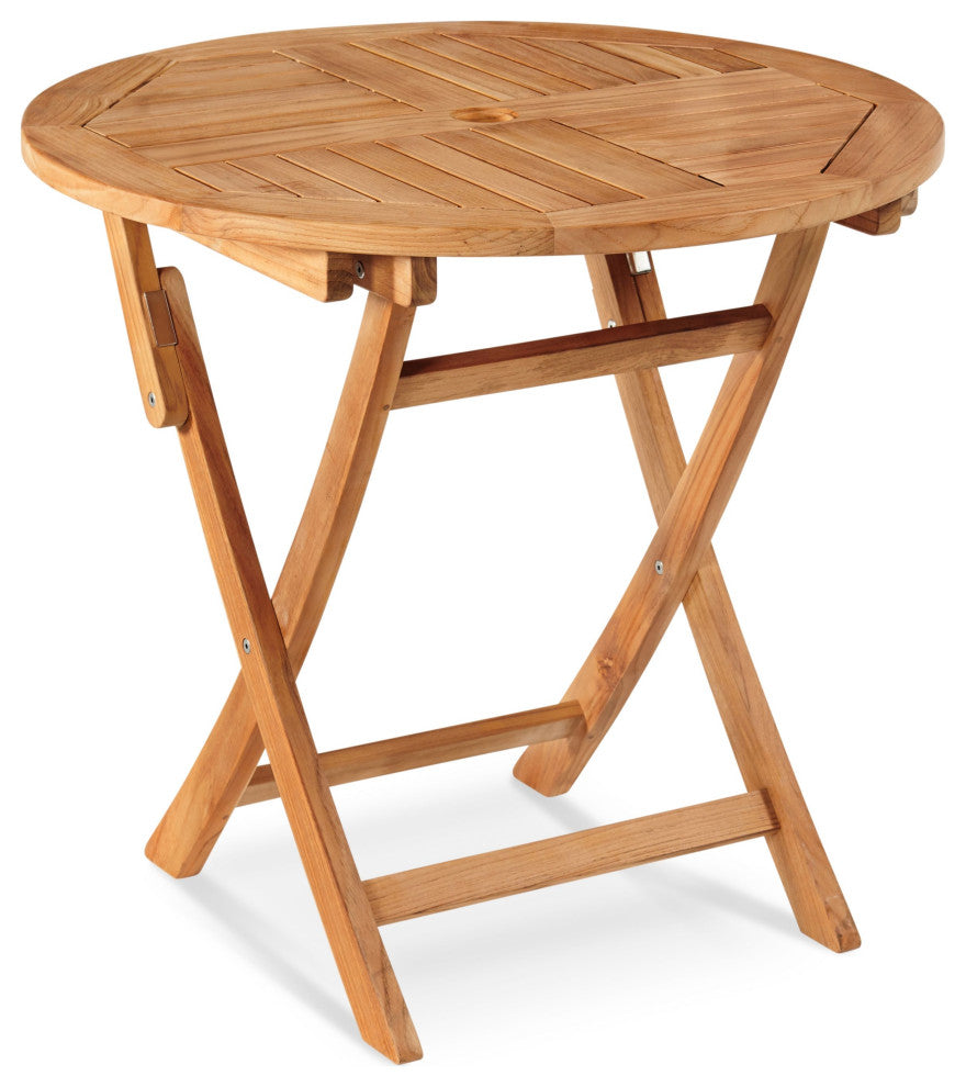 Stella 3-Piece Round Teak Outdoor Bistro Set in Blue with Folding Table