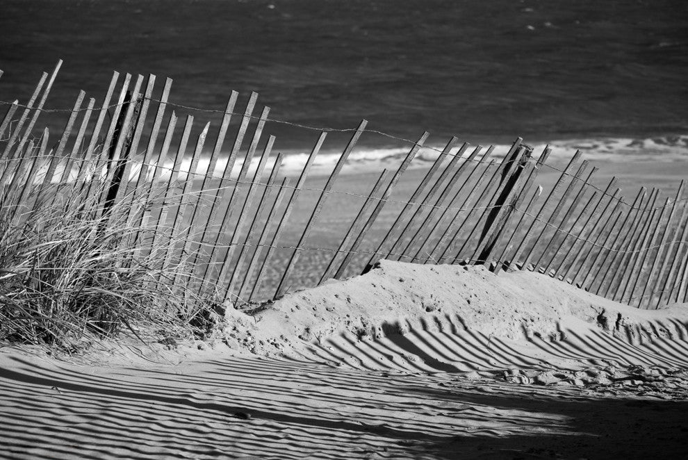 Sandy Beach Fence Coastal Landscape Photo Canvas Wall Art Print, 24" X 36"