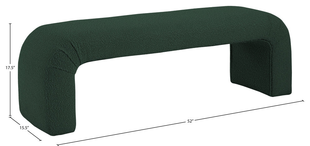 Niagara Boucle Fabric Upholstered Bench, Green, 52" Wide