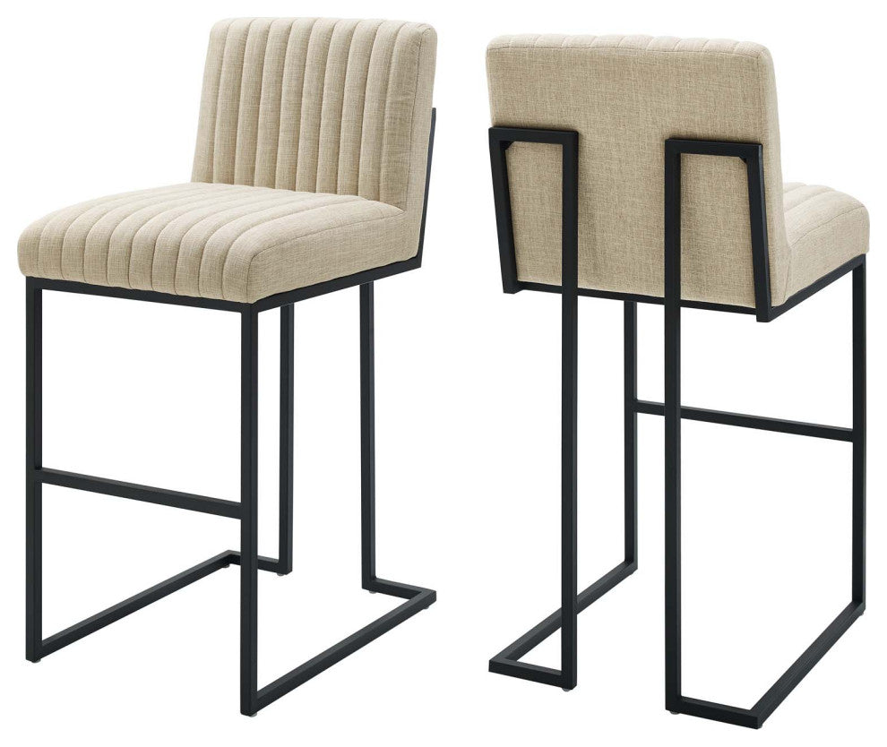 Indulge Channel Tufted Fabric Bar Stools-Beige