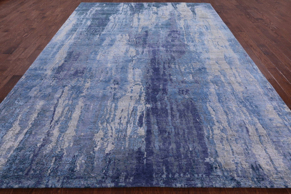 Hand Knotted Modern Wool and Silk Rug 8' 11" X 12' 1" Q7148