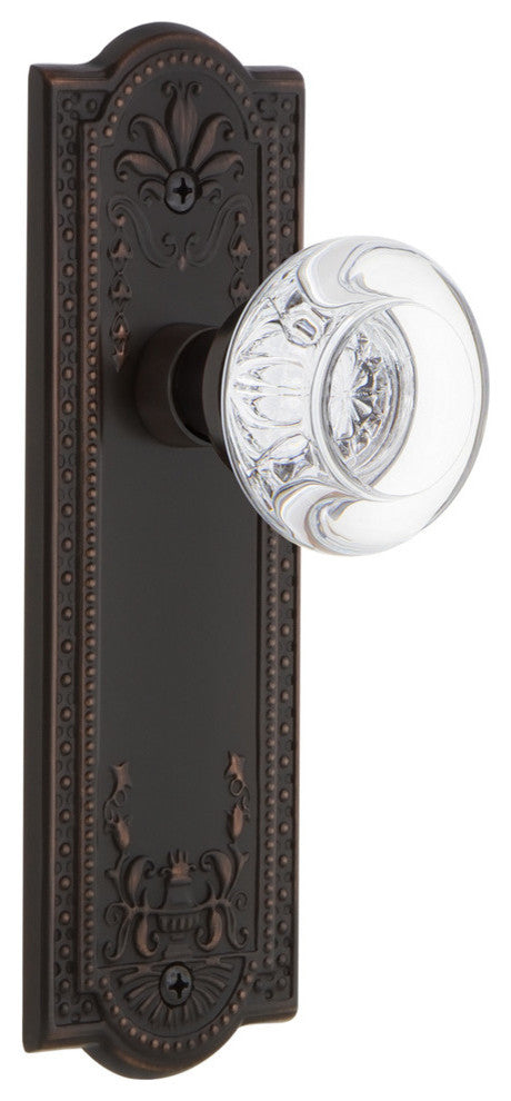 Meadows Plate Privacy Round Clear Crystal Glass Knob, Timeless Bronze