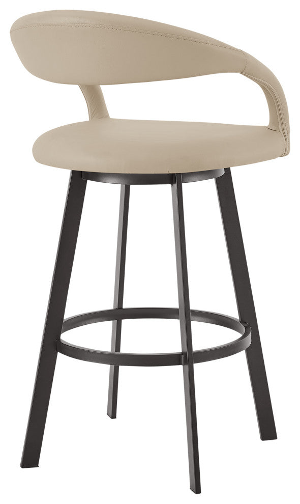 Ramona 26" Counter Stool With Matte Black Iron and Black Faux Leather, Beige, 30 Inch, Swivel
