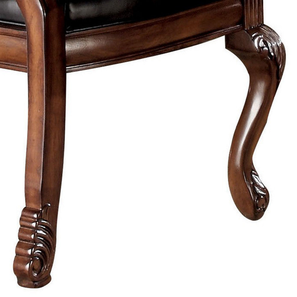 Benzara BM280261 28" Dining Chair, Nailhead Trim, Faux Leather, Set of 2, Brown