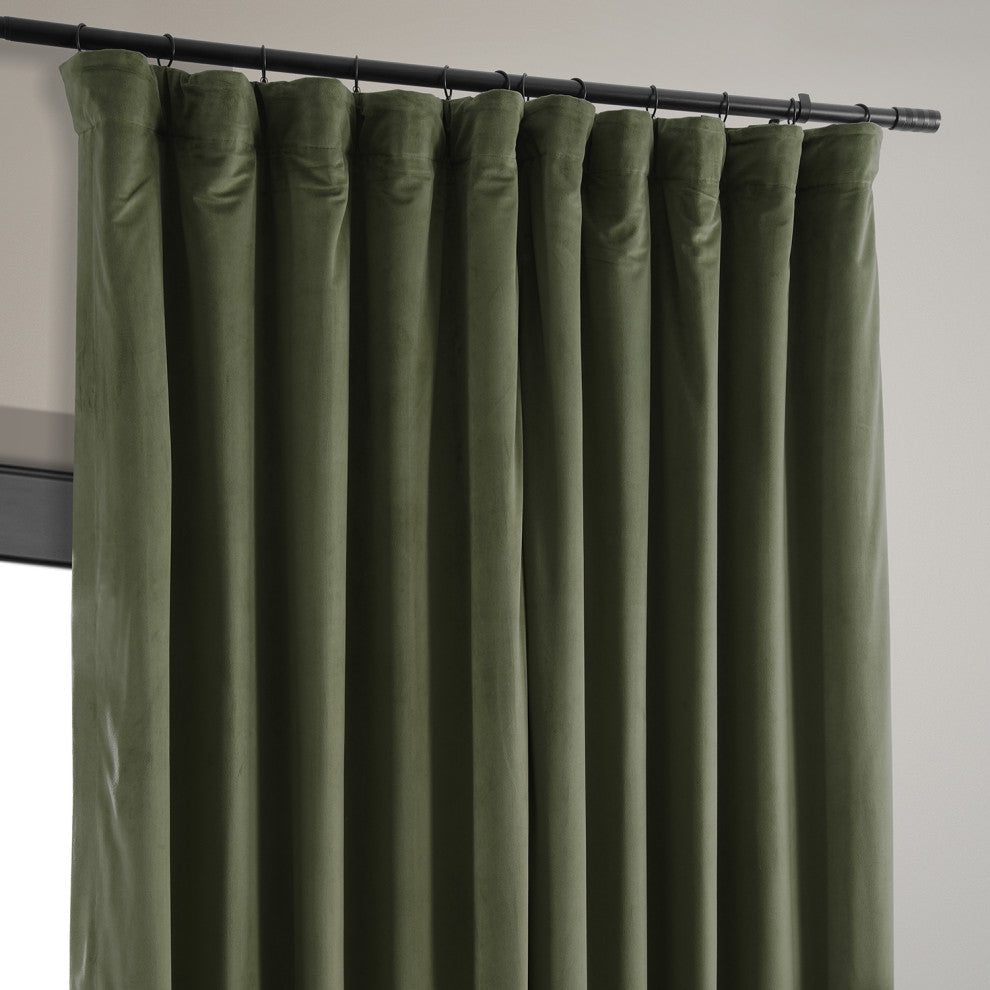 Extra Wide Blackout Velvet Curtain Single Panel, Hunter Green, 100w X 96l